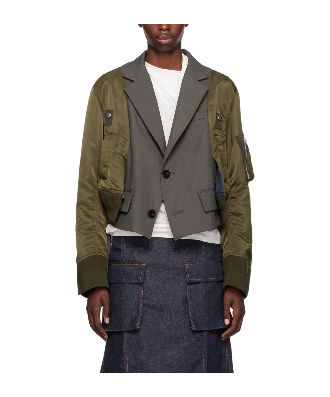 Shop Sacai Single-breasted Panelled Bomber Jacket In Black