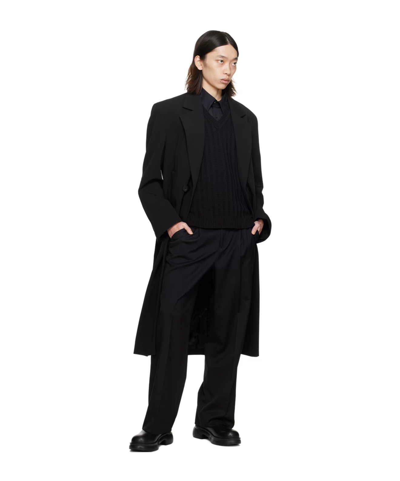 Wooyoungmi Lapel Coat With Missing Corners In Black