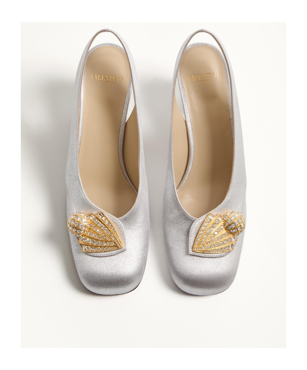 Shop Valentino Adamantine Slingback Pumps In Glitter Fabric 60mm In White