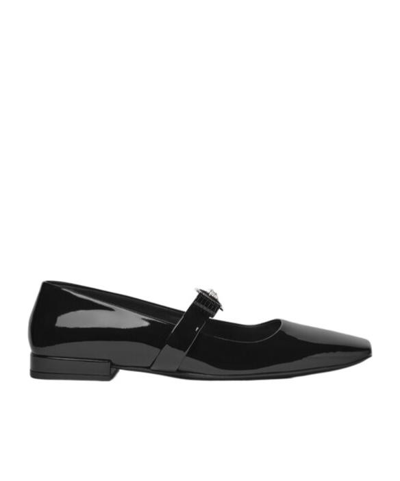 Versace Open-toe Ballet Flats In Gianni Ribbon In Black