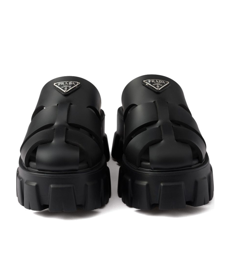 Prada Monolith Platform Fisherman Sandals In Black