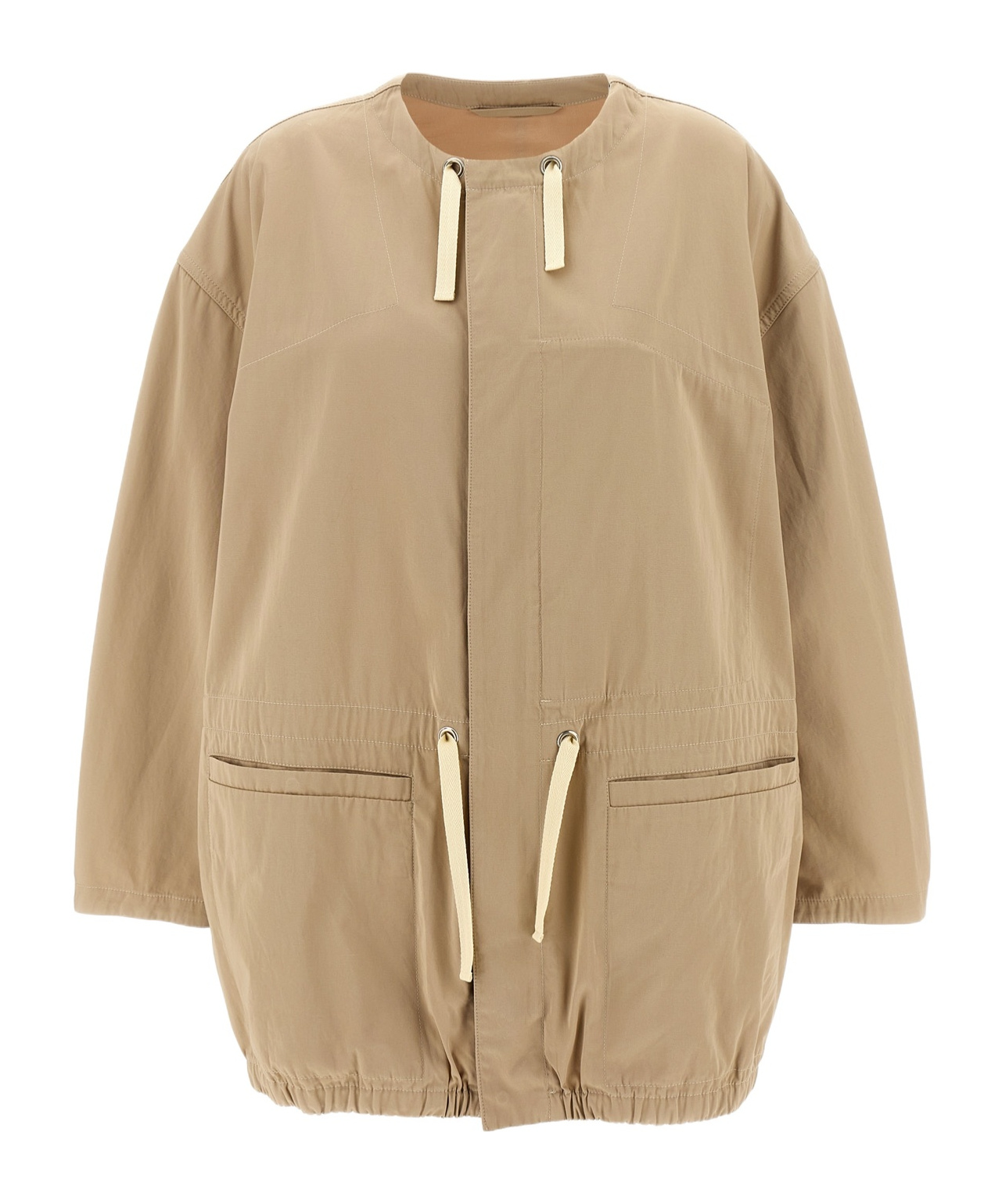 Lemaire Cotton Parka With Drawstring And Elasticated Hem In Beige