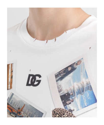 Dolce & Gabbana White Postcard Print Cotton T-shirt In White