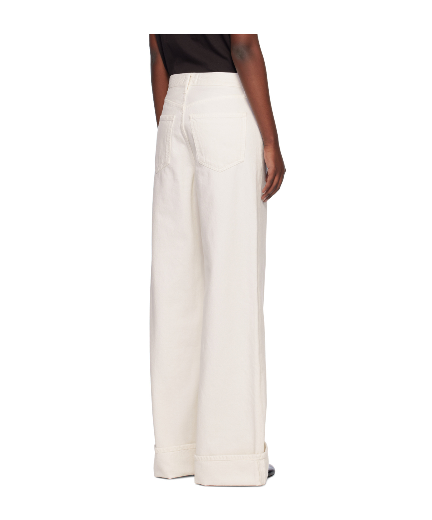 Agolde High Waist Cuffed Denim Trousers In White