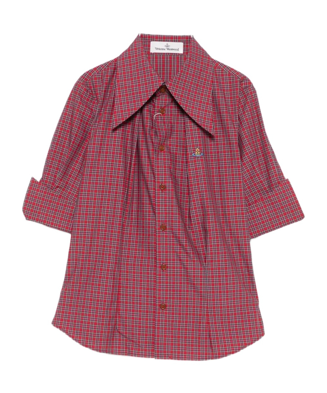 Vivienne Westwood Checkered Fold Cuffs Point Collar Short Sleeves In Multi