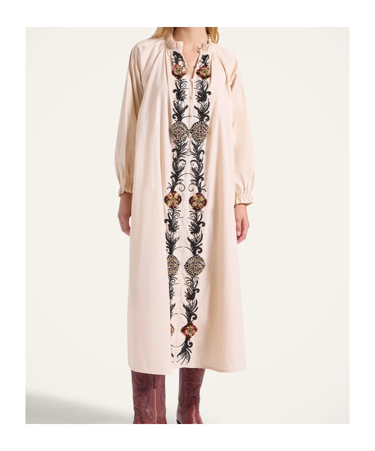 La Doublej Embroidered Ruffle-trimmed Dress In Brown