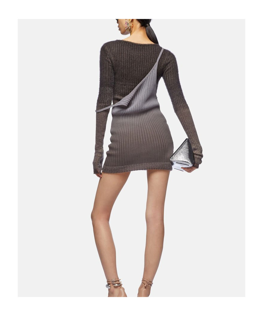 Attico Gradient Effect Ribbed Bodycon Dress In Brown