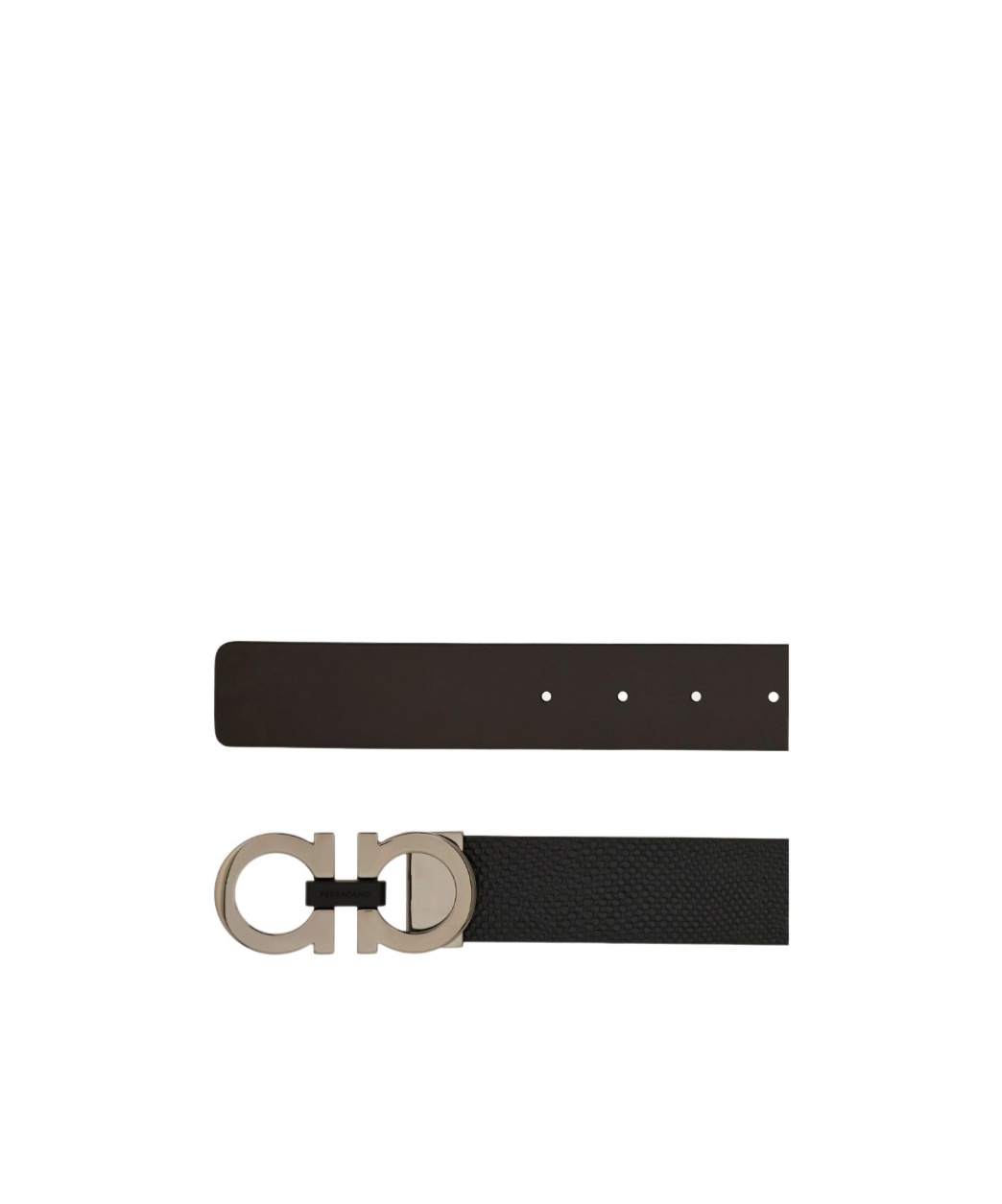 Ferragamo Adjustable And Reversible Gancini Belt In Black/brown