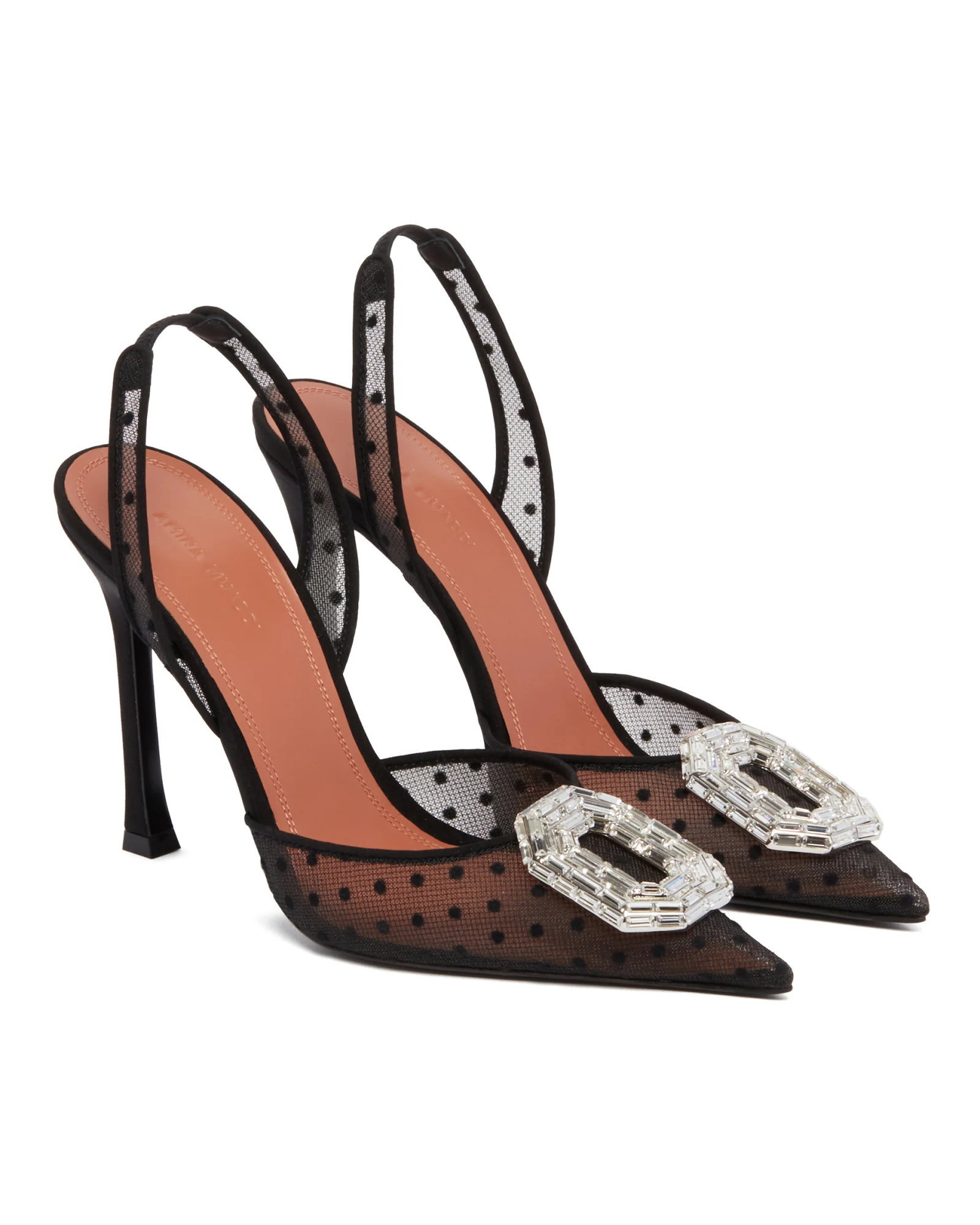 Amina Muaddi Camelia Sling 105 Pumps In Lace With Polka-dot In Black