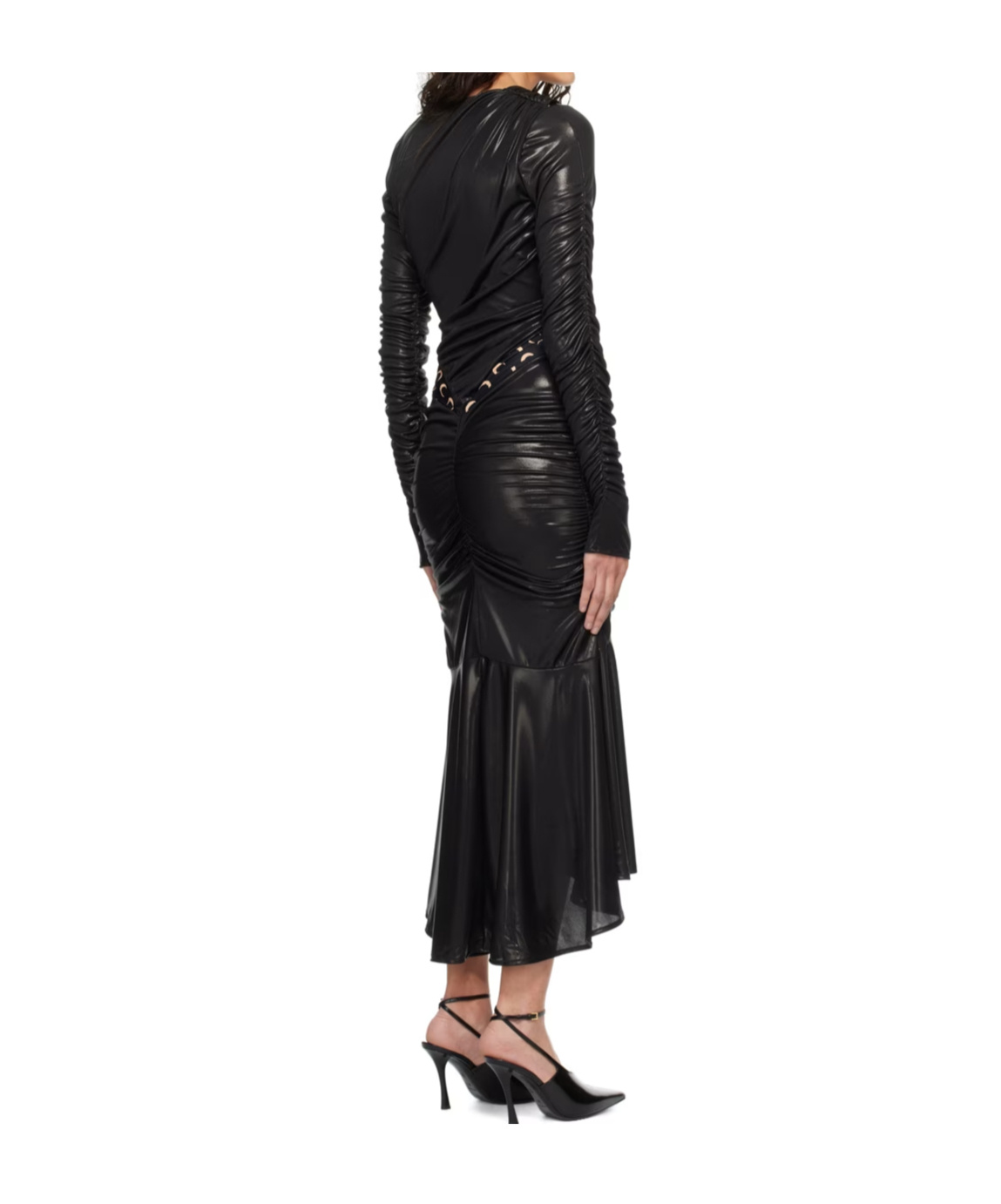 Marine Serre All Over Moon Ruched Jersey Midi Dress In Black