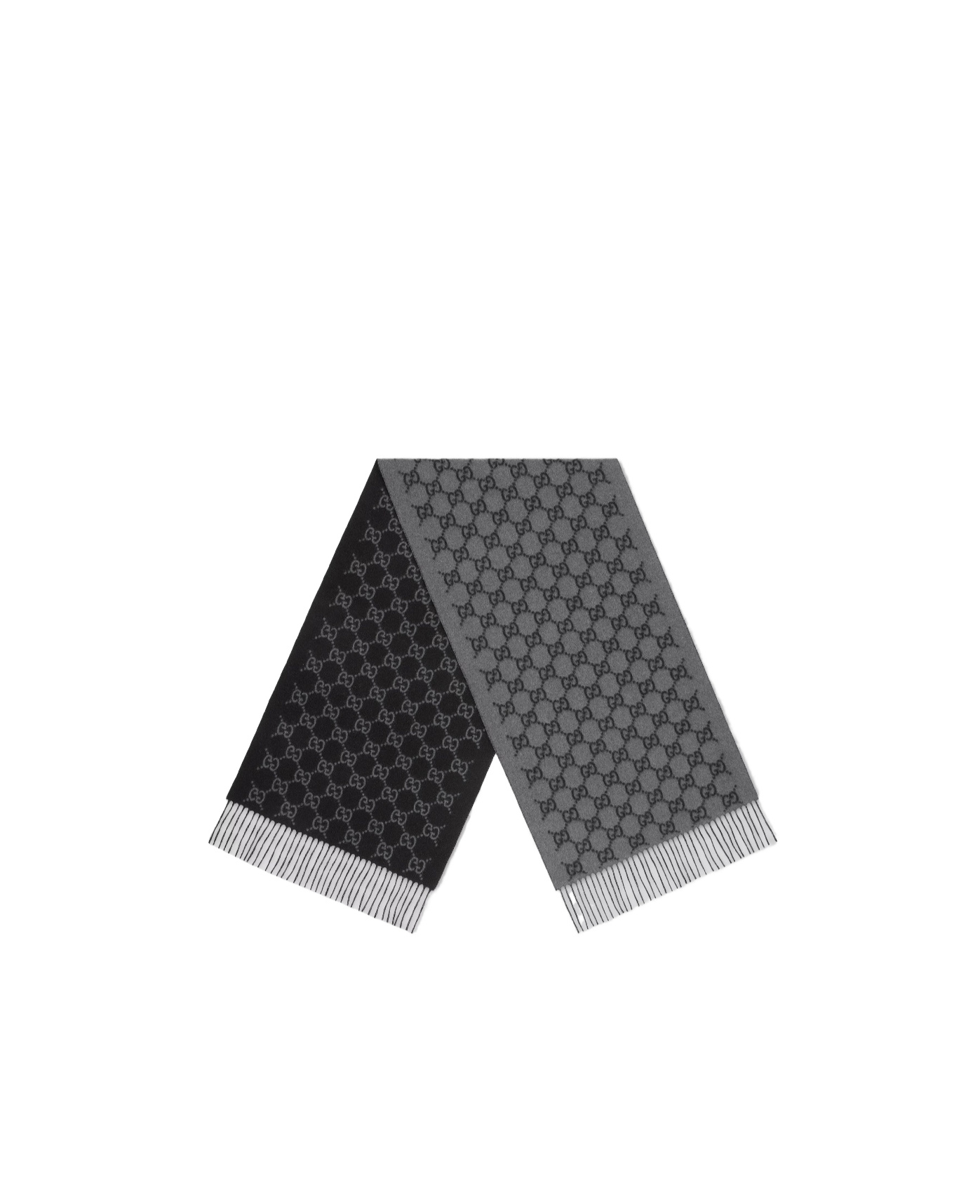 Gucci Grey And Black New Canvy Cashmere Scarf In Black