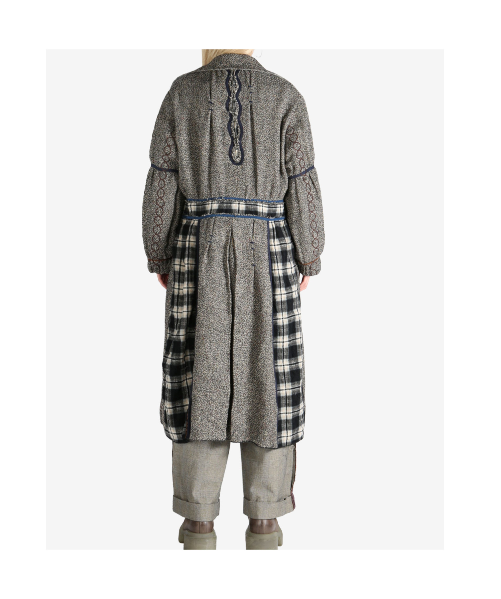 Shop Communs Checked Wool Coat In Gray