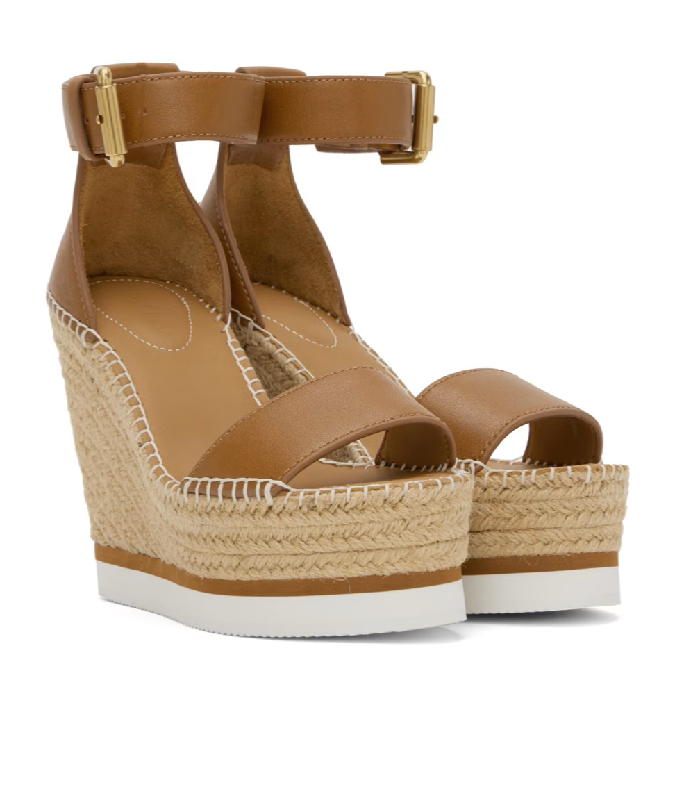 See By Chloé Glyn Platform Straw Wedges In Yellow-brown