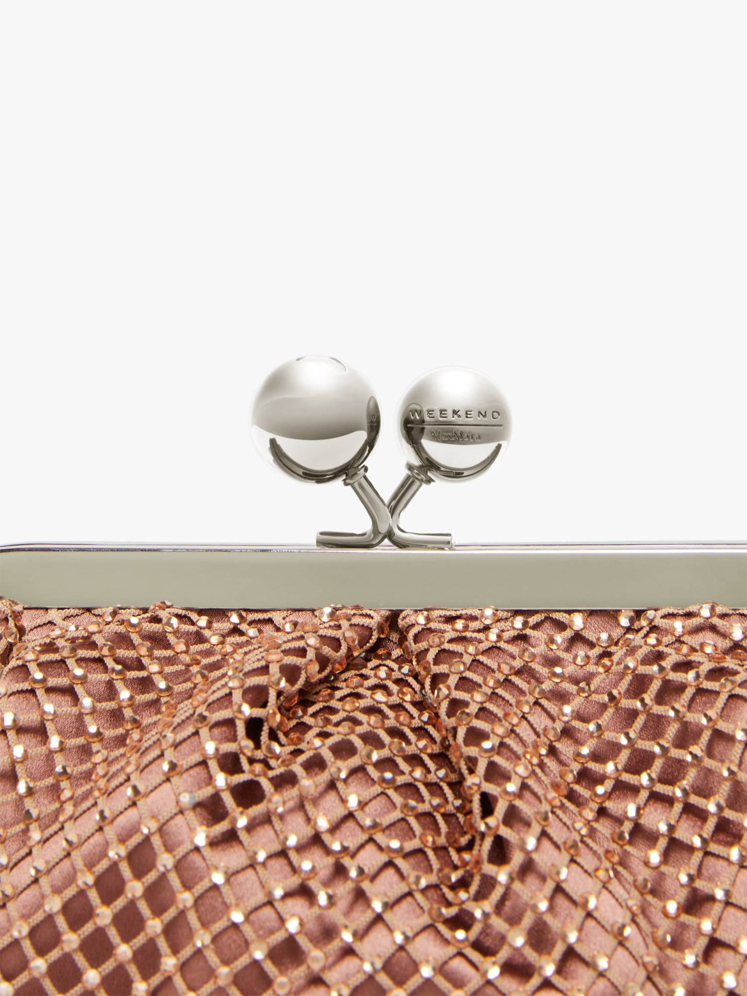 Weekend Max Mara Pasticcino Small Mesh Rhinestones Handbag In Brown