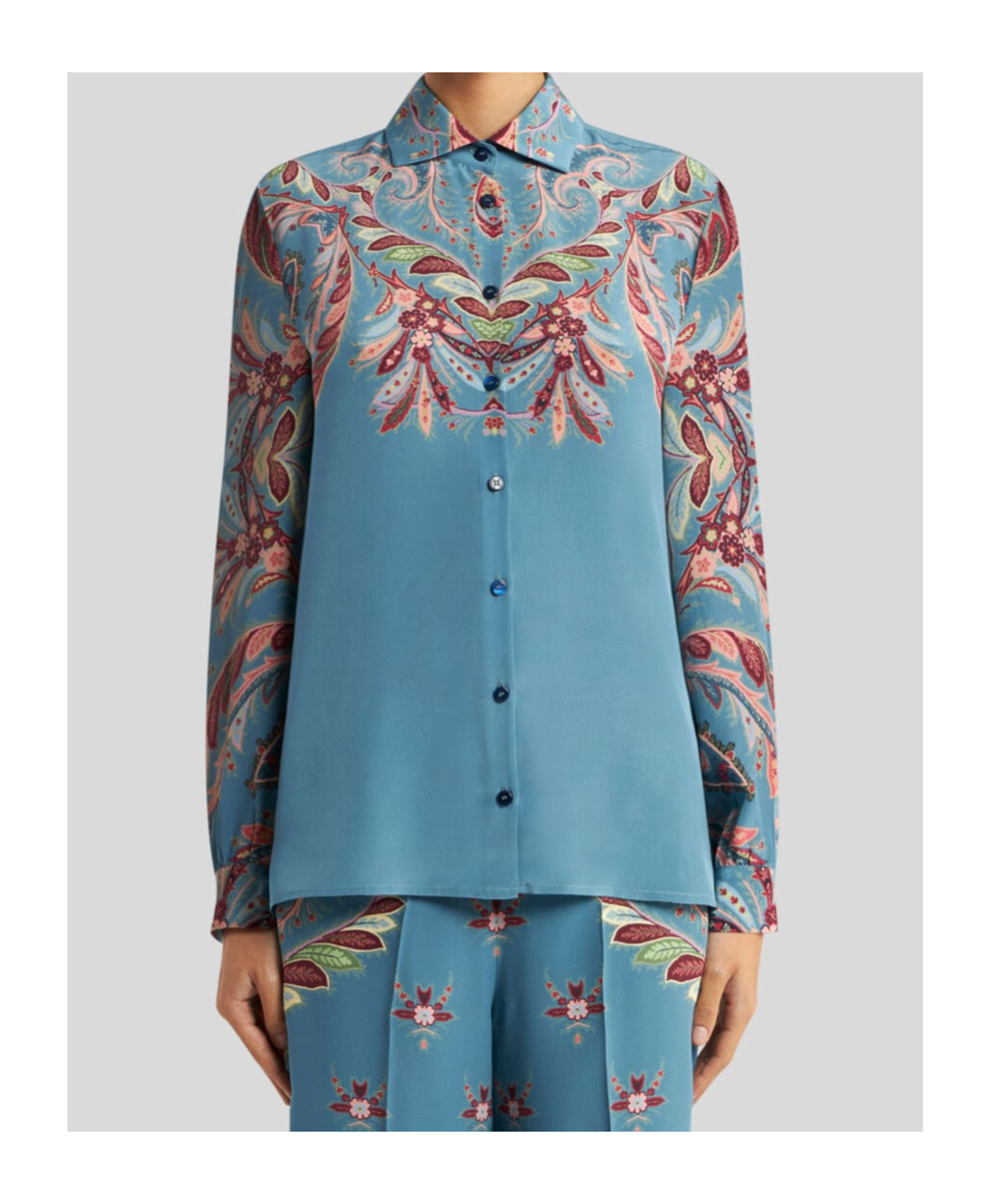 Etro Women Paisley Print Silk Shirt In Blue