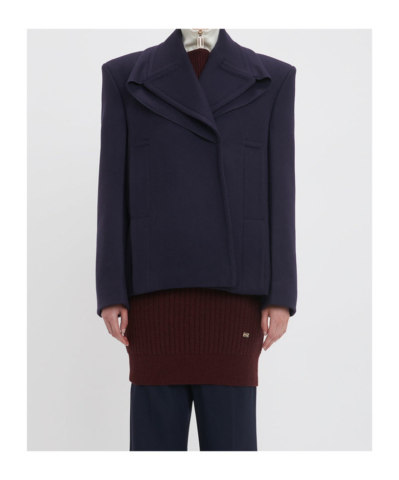 Shop Victoria Beckham Pointed-shoulder Peacoat In Black