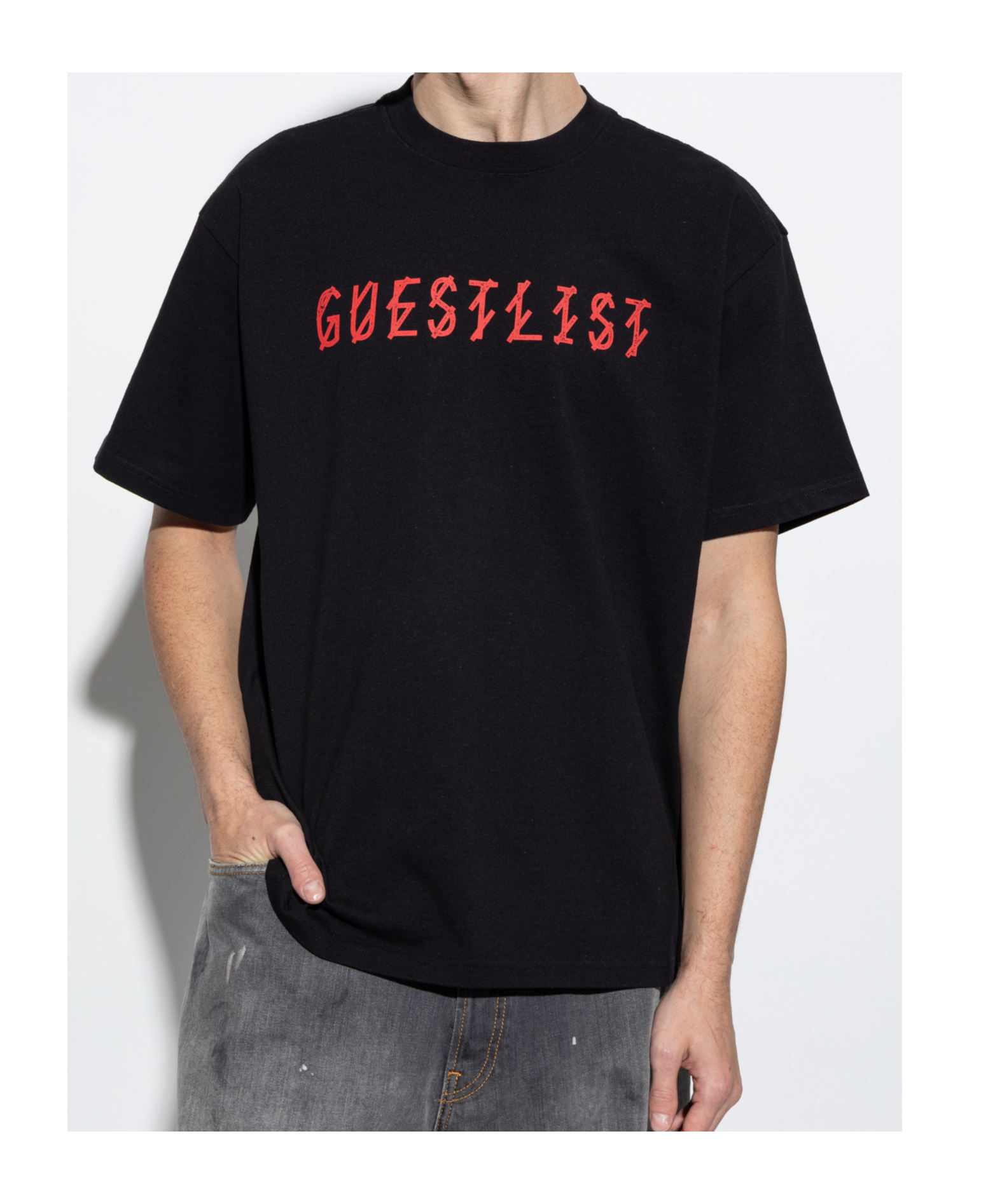 44 Label Group Black T-shirt With Print On The Front And Maxi Logo On The Back In Cotton Man In Black