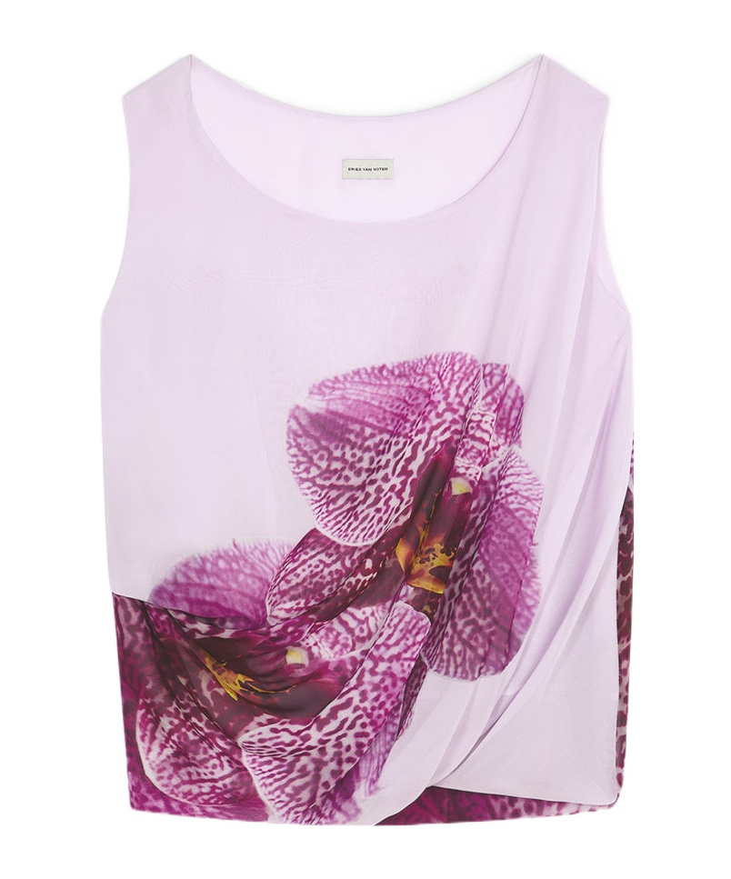 Dries Van Noten Silk Tank Top In Purple-red