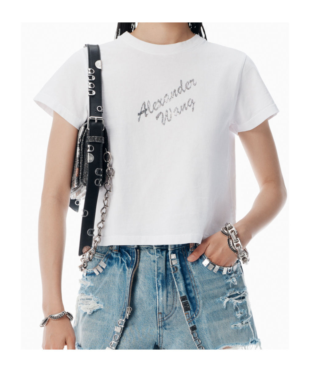 Alexander Wang Crew Neck Embellished Short Sleeves In White