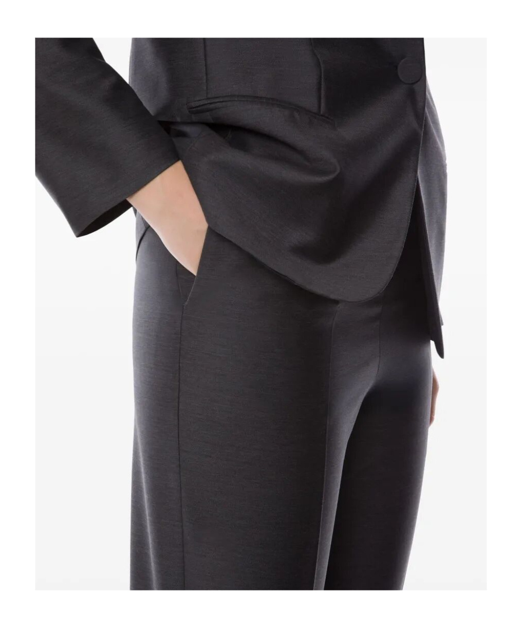 Alberta Ferretti Satin Trousers Embroidered Lapel In Gray