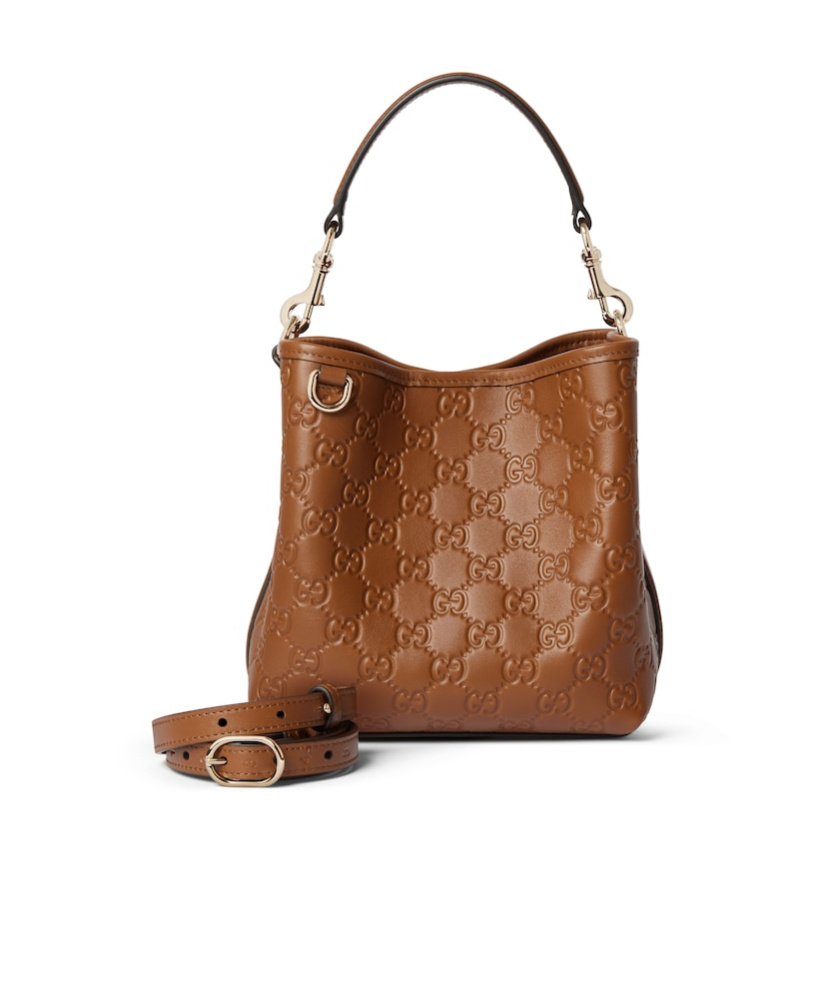 Gucci Gg Emblem Small Bucket Bag In Brown