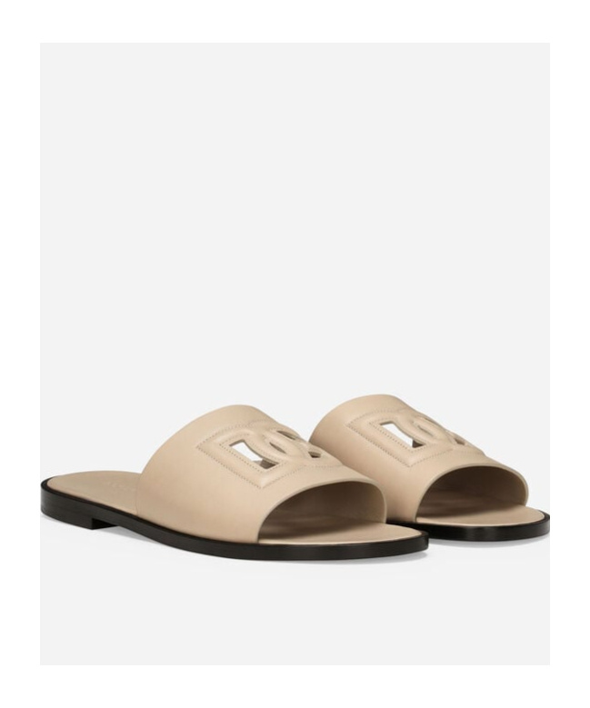 Dolce & Gabbana Dg Logo Calf Leather Slides In Nude