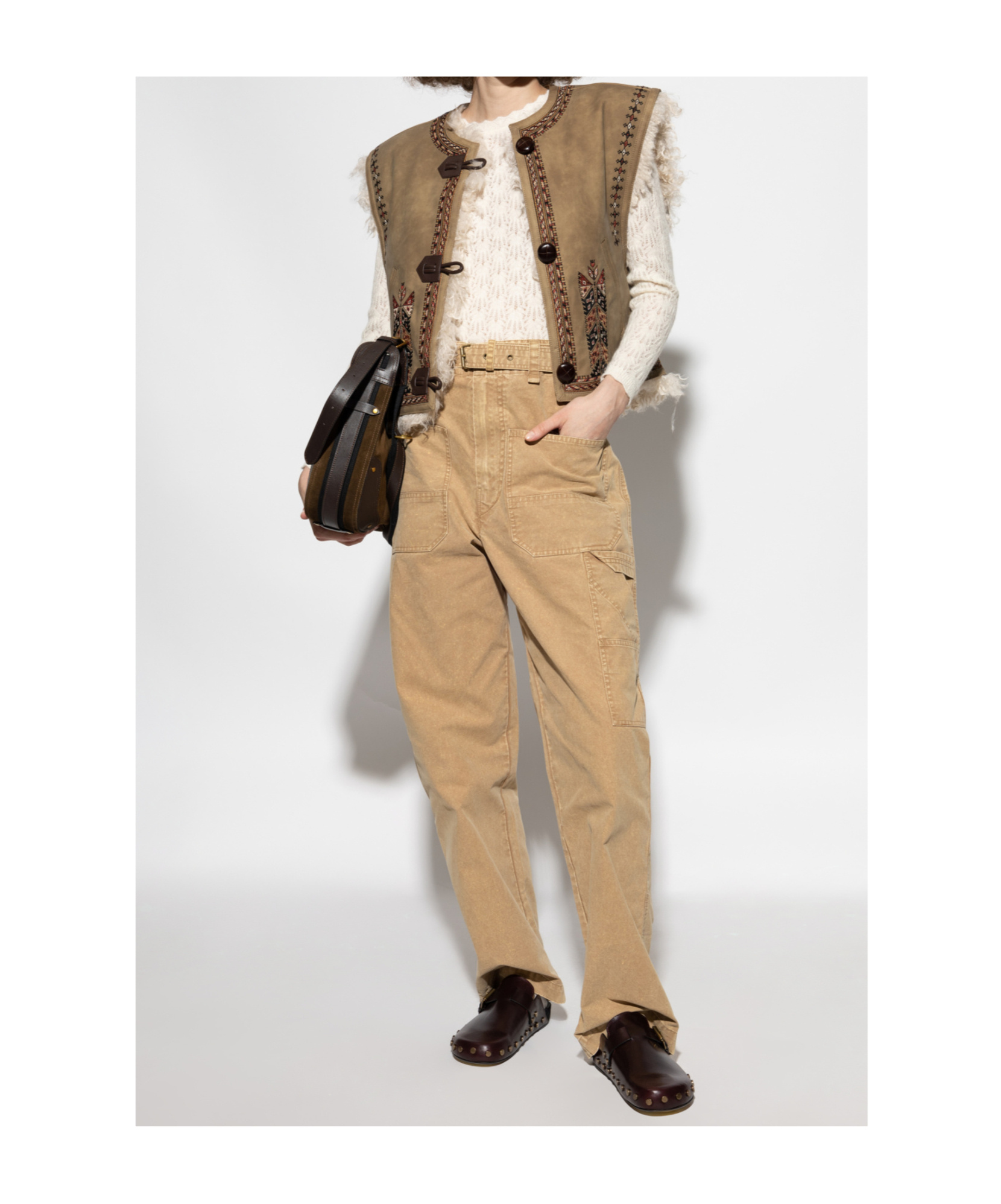 Isabel Marant Étoile Sleeveless Synthetic Leather Vest With Shearling Trim In Brown