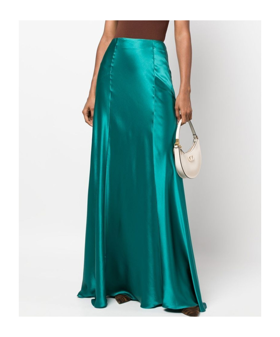 Alberta Ferretti High Waist Maxi Skirtin In Green Silk In Green