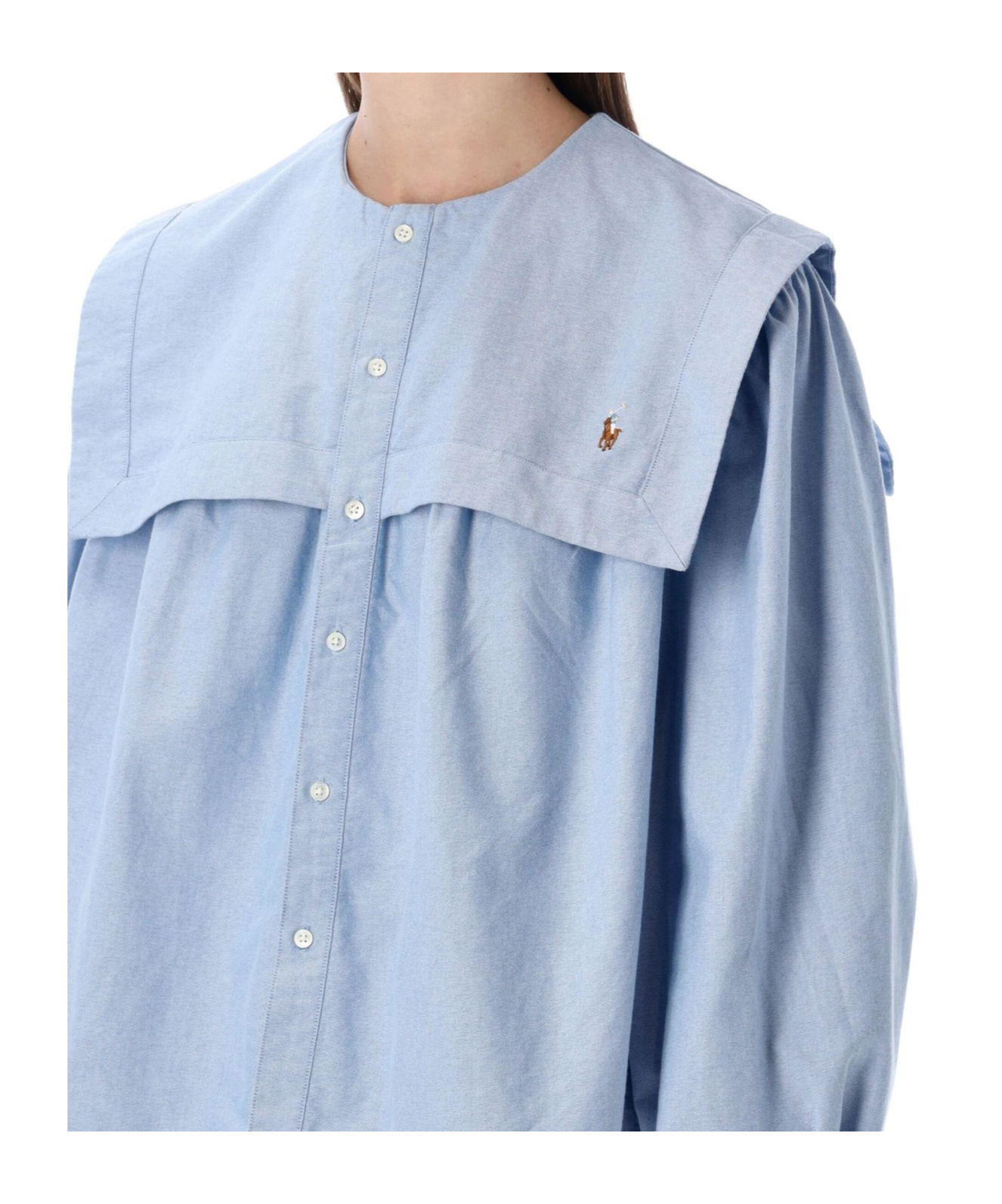 Polo Ralph Lauren Cotton Oxford Shirt With Bib Detail In Blue
