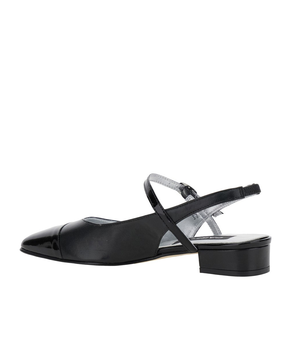 Carel Paris Leather Block Heel Ballerinas With Sling Back In Black