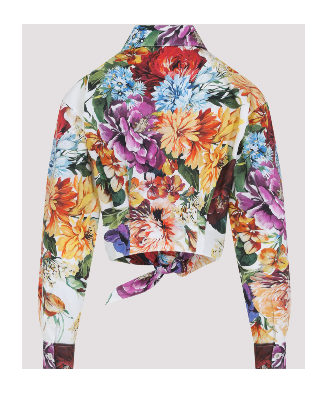 Dolce & Gabbana Multicolor Cropped Shirt With Tie Closure On The Front And All-over Floral Print In Cotton Woman
