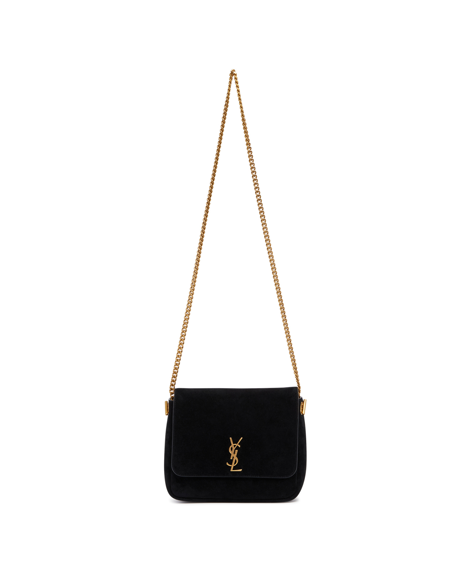 Saint Laurent Logo Plaque Foldover Top Shoulder Bag In Black