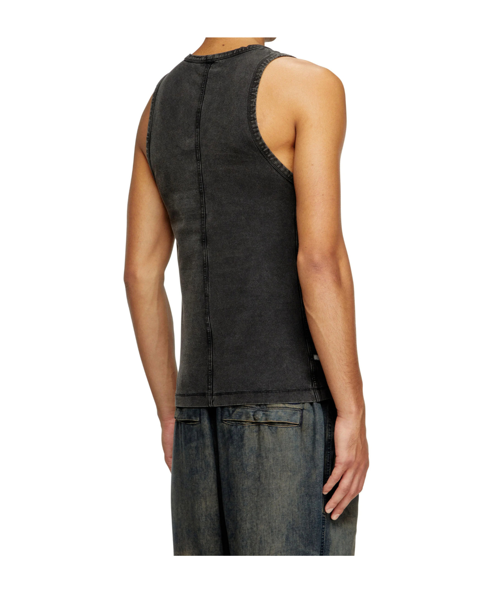 Diesel Tank Top In Denim-look Jersey In Black