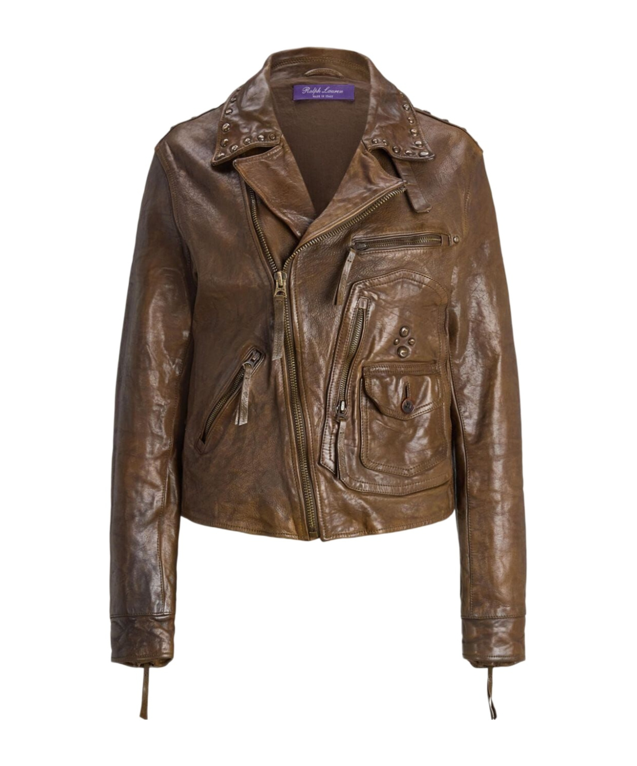 Ralph Lauren Andrea Distressed Leather Jacket In Brown