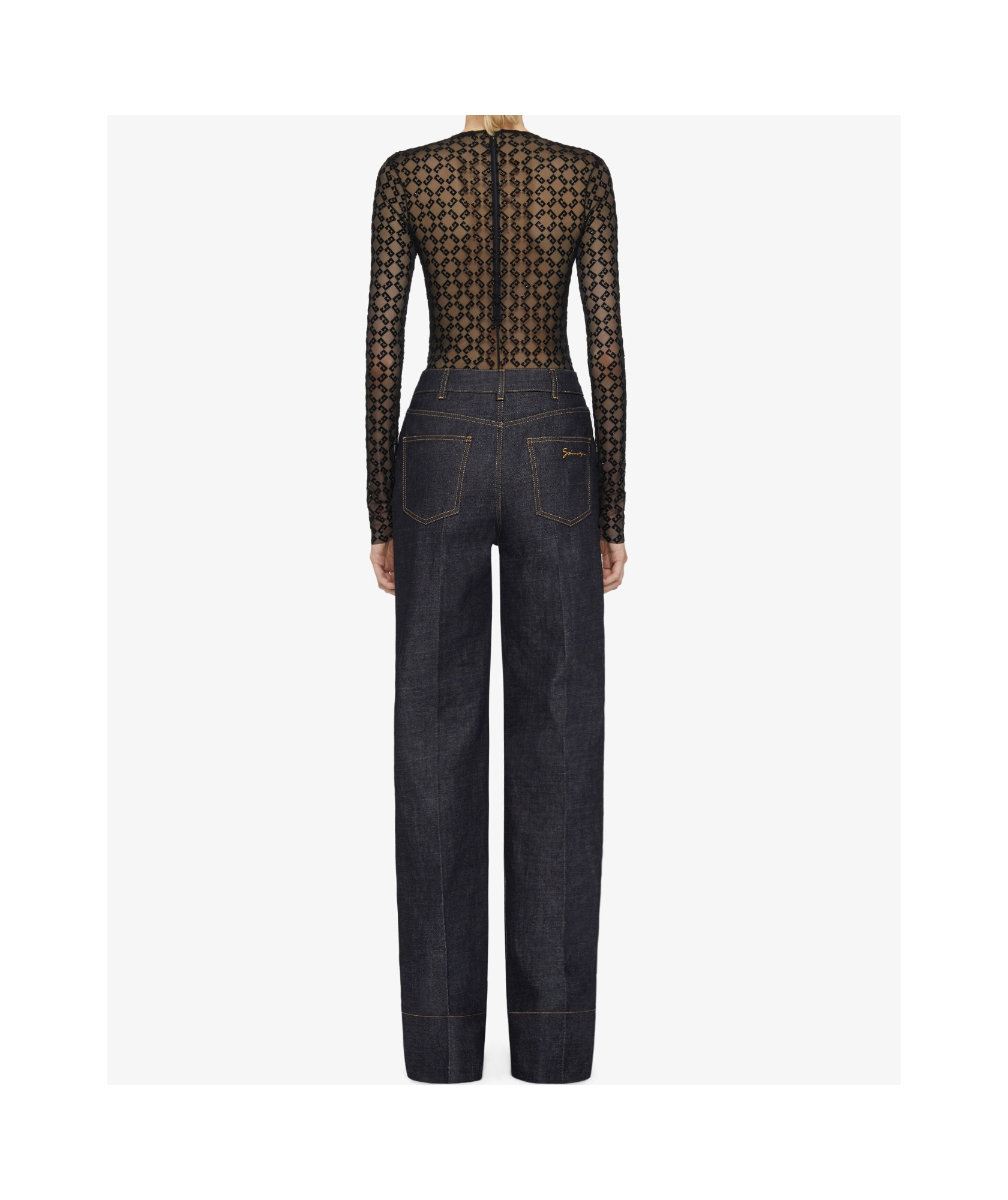 Shop Givenchy Bodysuit In Shiny Monogram 72 Tulle In Black