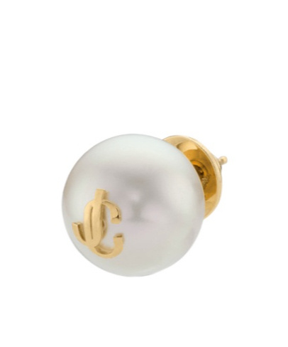 Jimmy Choo Logo Detailed Pearl Stud In White
