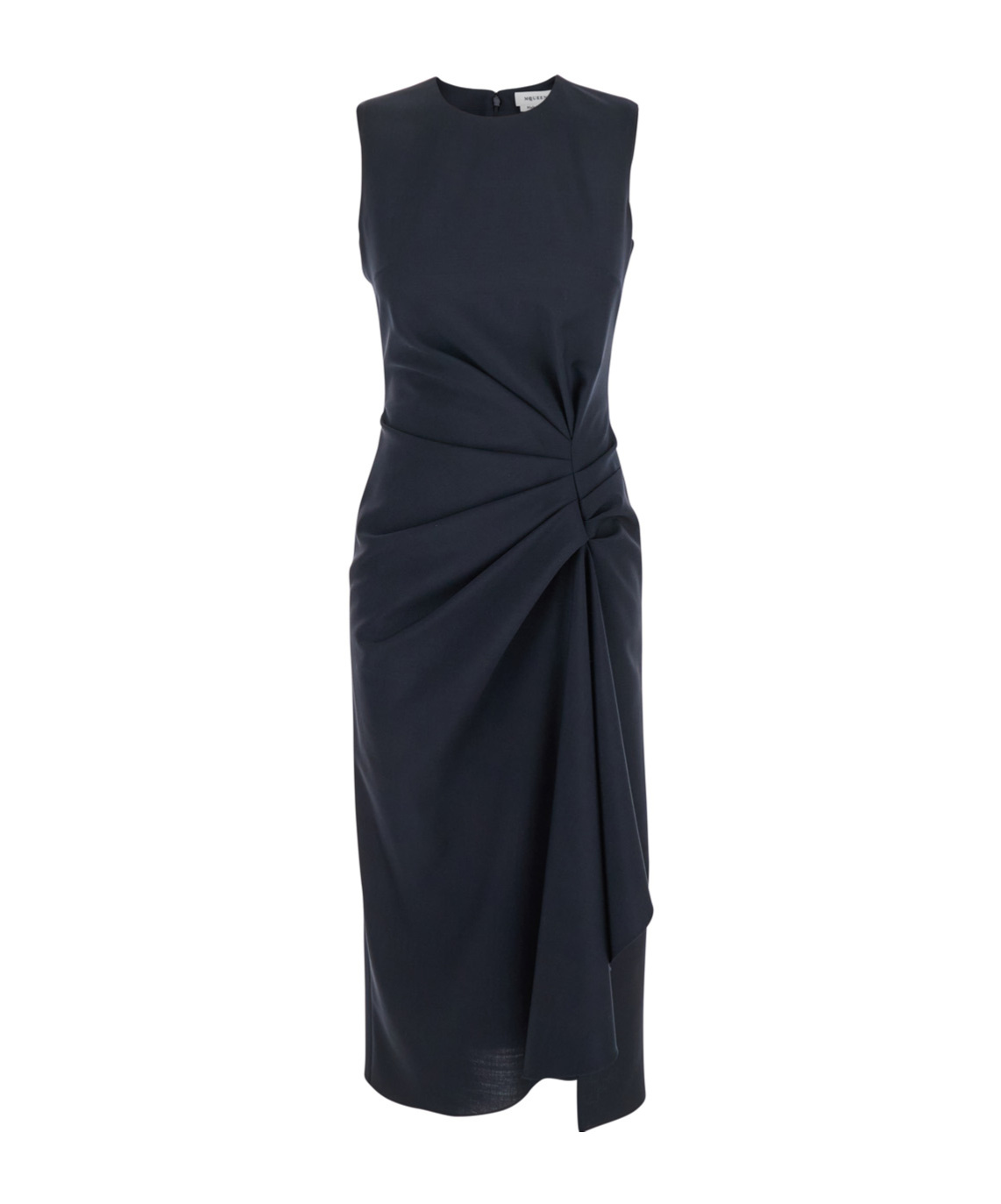 Alexander Mcqueen Blue Long Dress With Round Neck With Draped Details In Wool And Mohair Blend Woman In Blue
