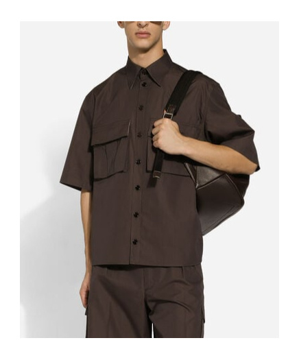 Dolce & Gabbana Poplin Hawaiian Shirt With Pockets In Black