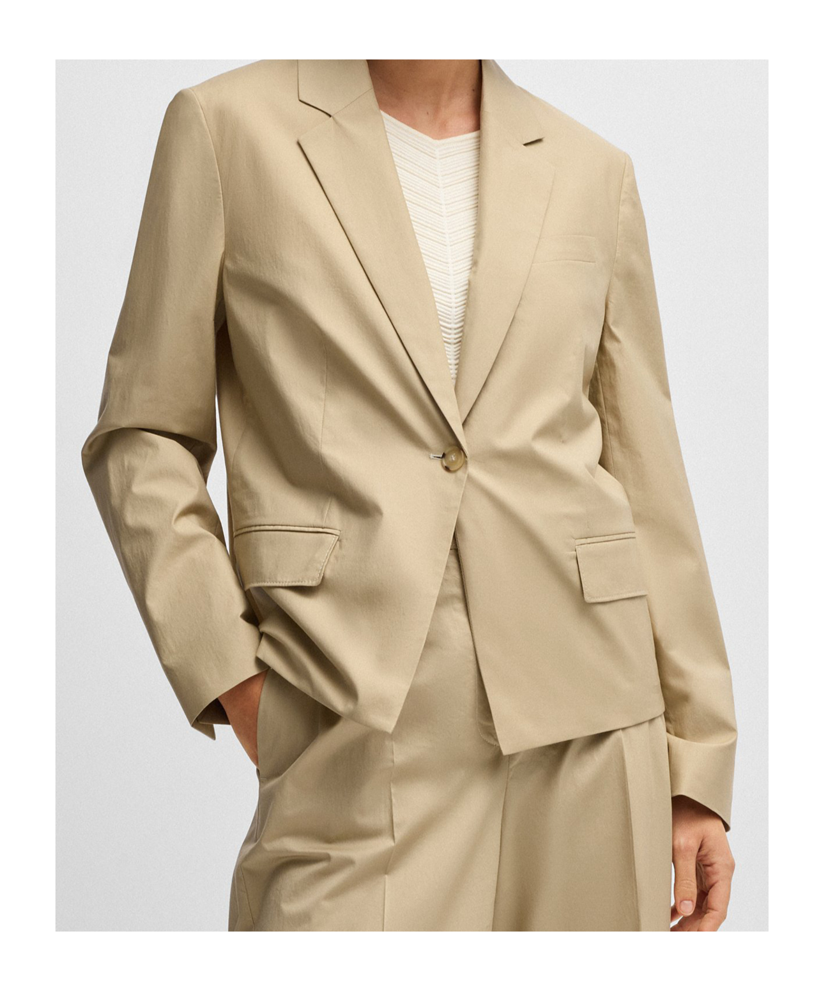 Hugo Boss Single-button Blazer In Airy Stretch Cotton In Nude
