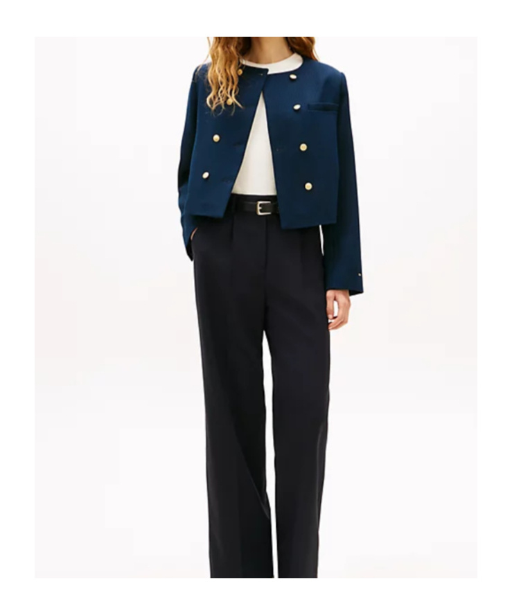 Tommy Hilfiger Textured Wool Blend Double Breasted Jacket In Blue