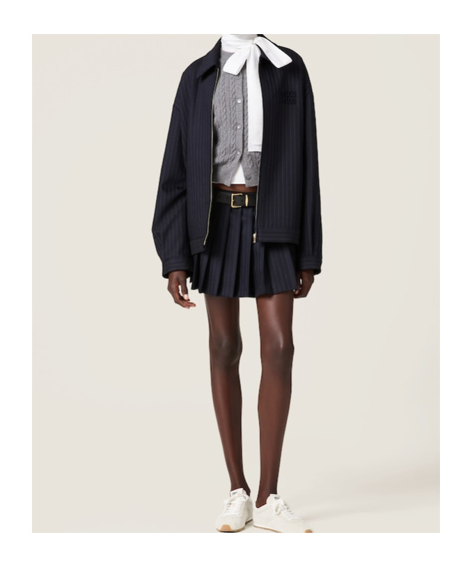 Miu Miu Pleated Pinstripe Wool Mini Skirt In Black