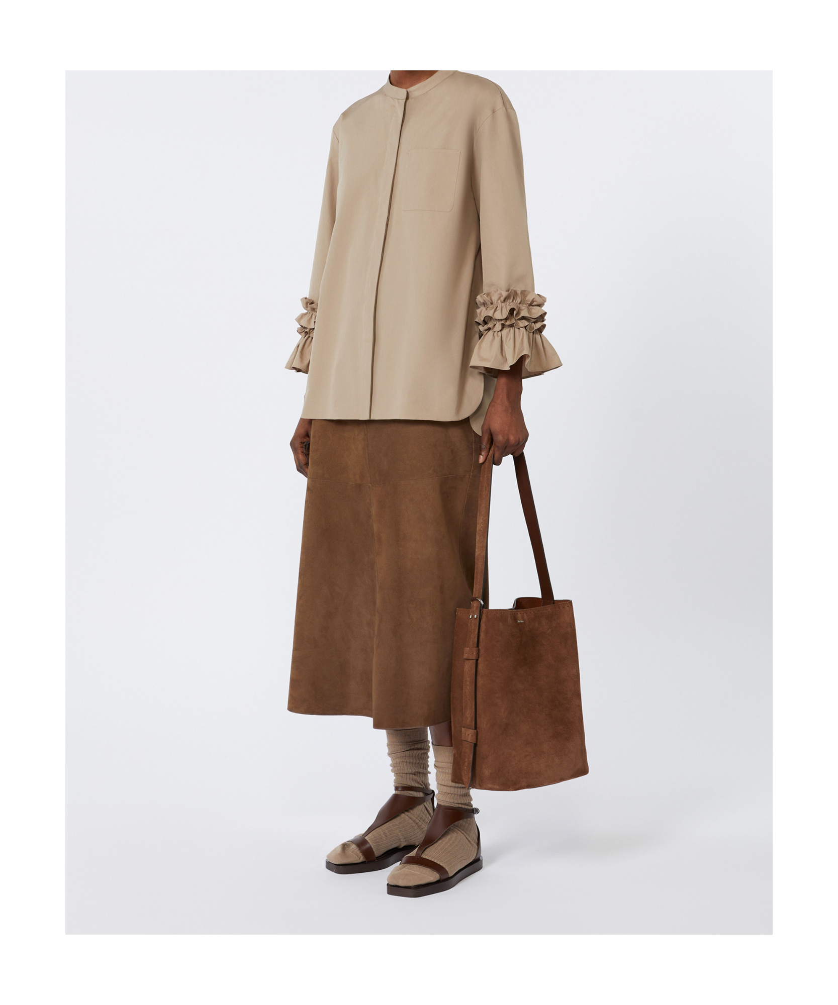 Max Mara Cotton Poplin Flared-sleeve Favola Shirt In Brown