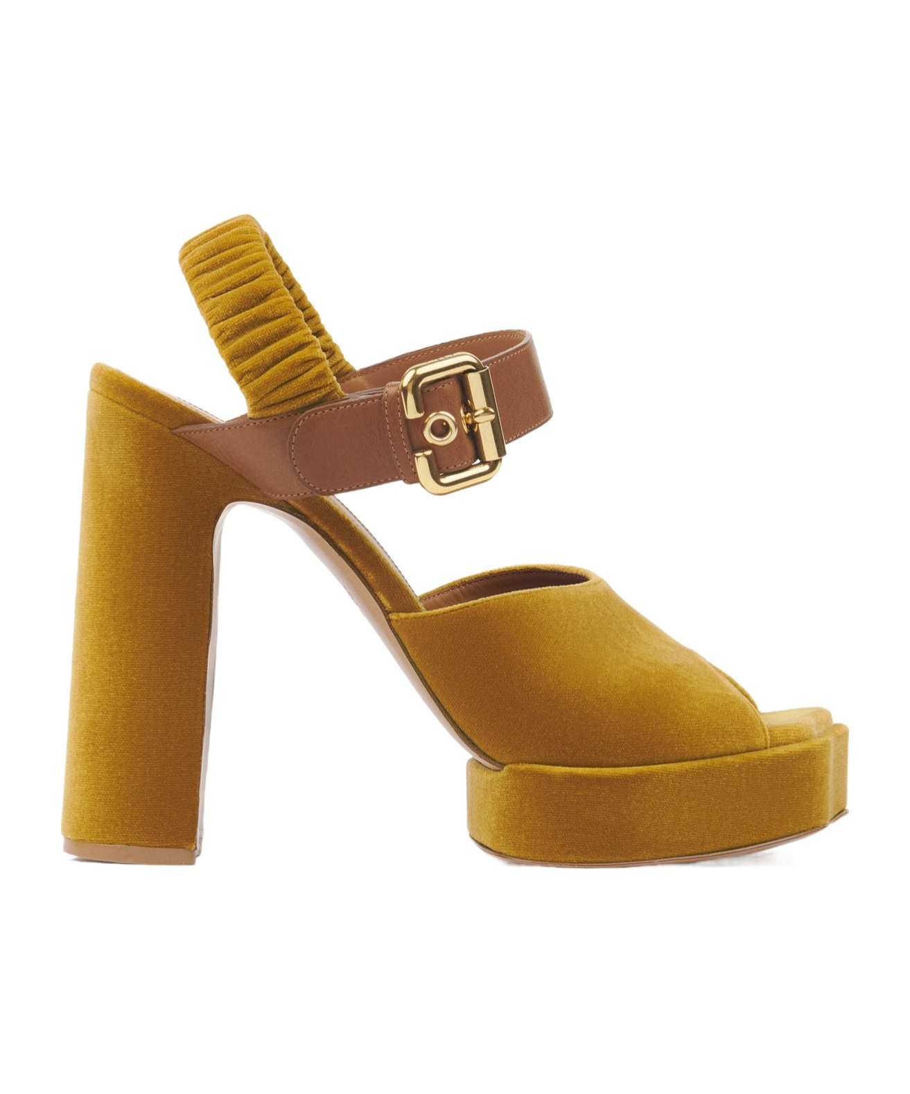 Chloé Aria Platform Sandal Gold Size 5 100% Polyester, Calf-skin Leather In Yellow