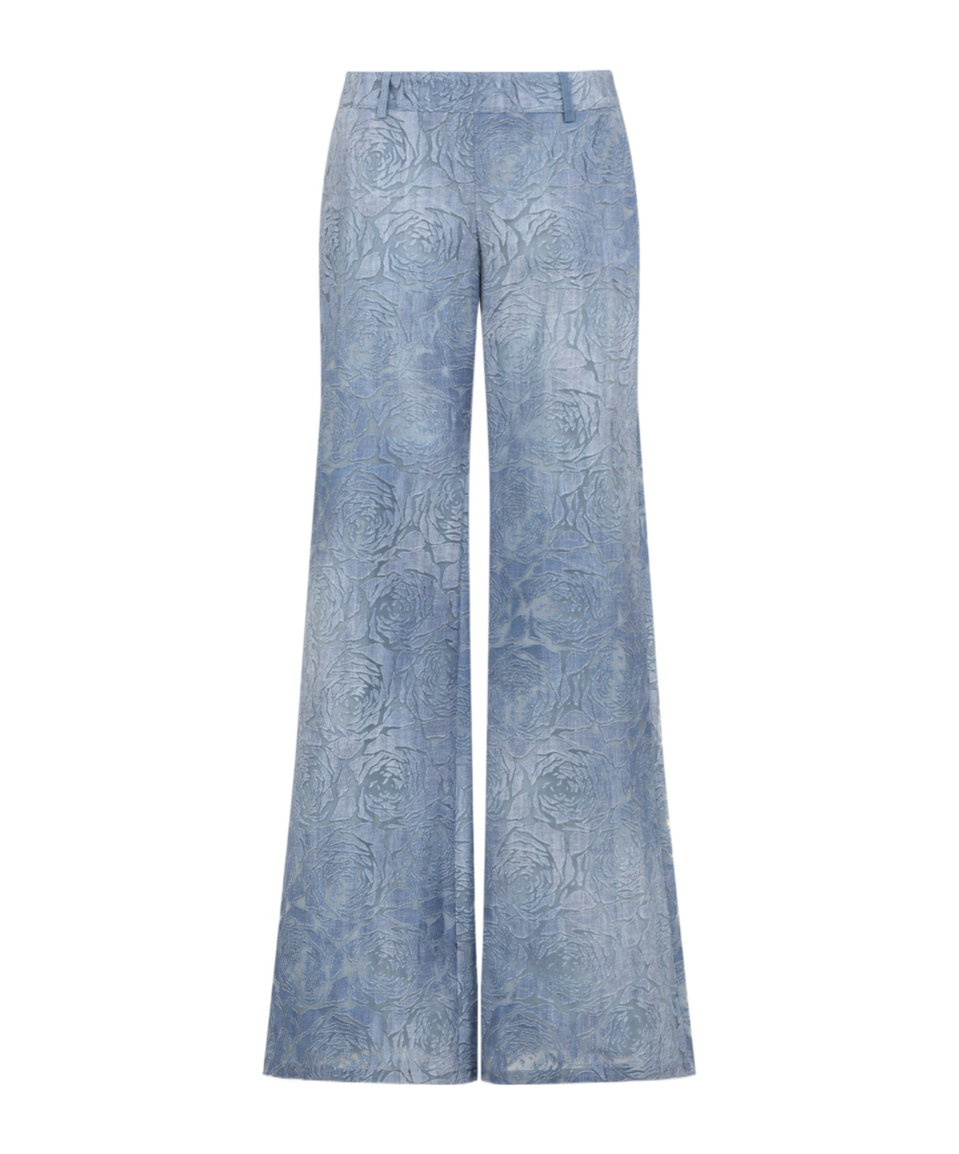 Ermanno Scervino Cotton Pants With Denim Print And Floral Pattern In Blue