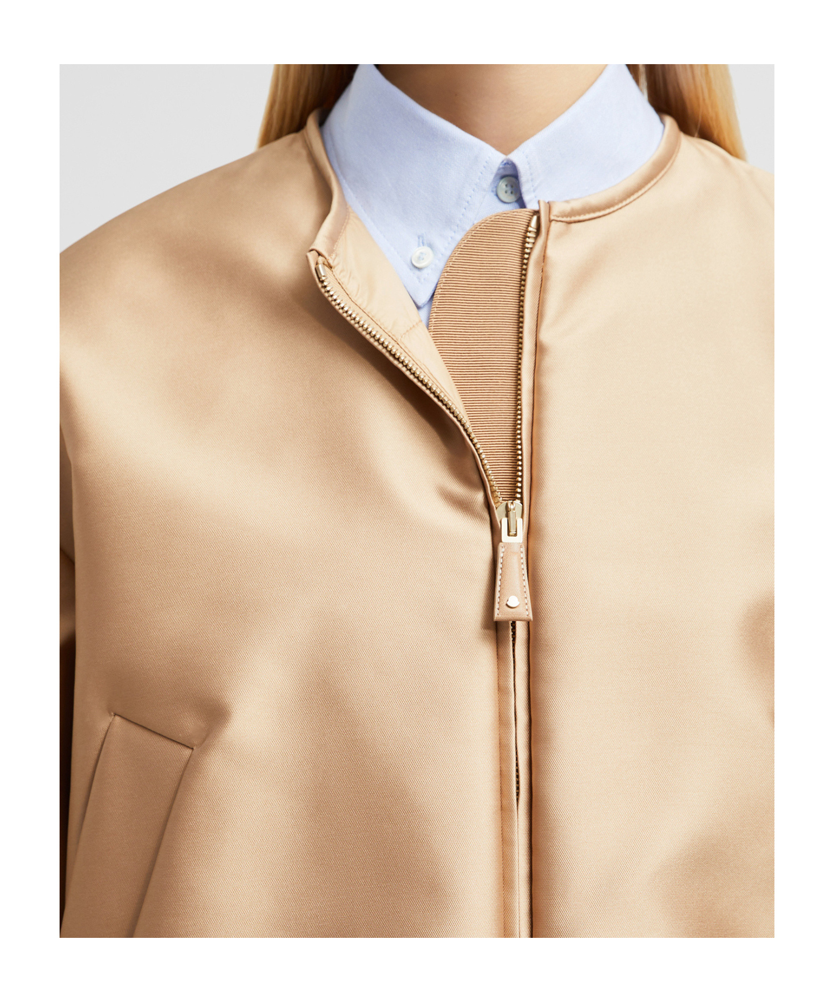 Shop Moncler Maupa Duchesse Down Bomber Jacket In Nude