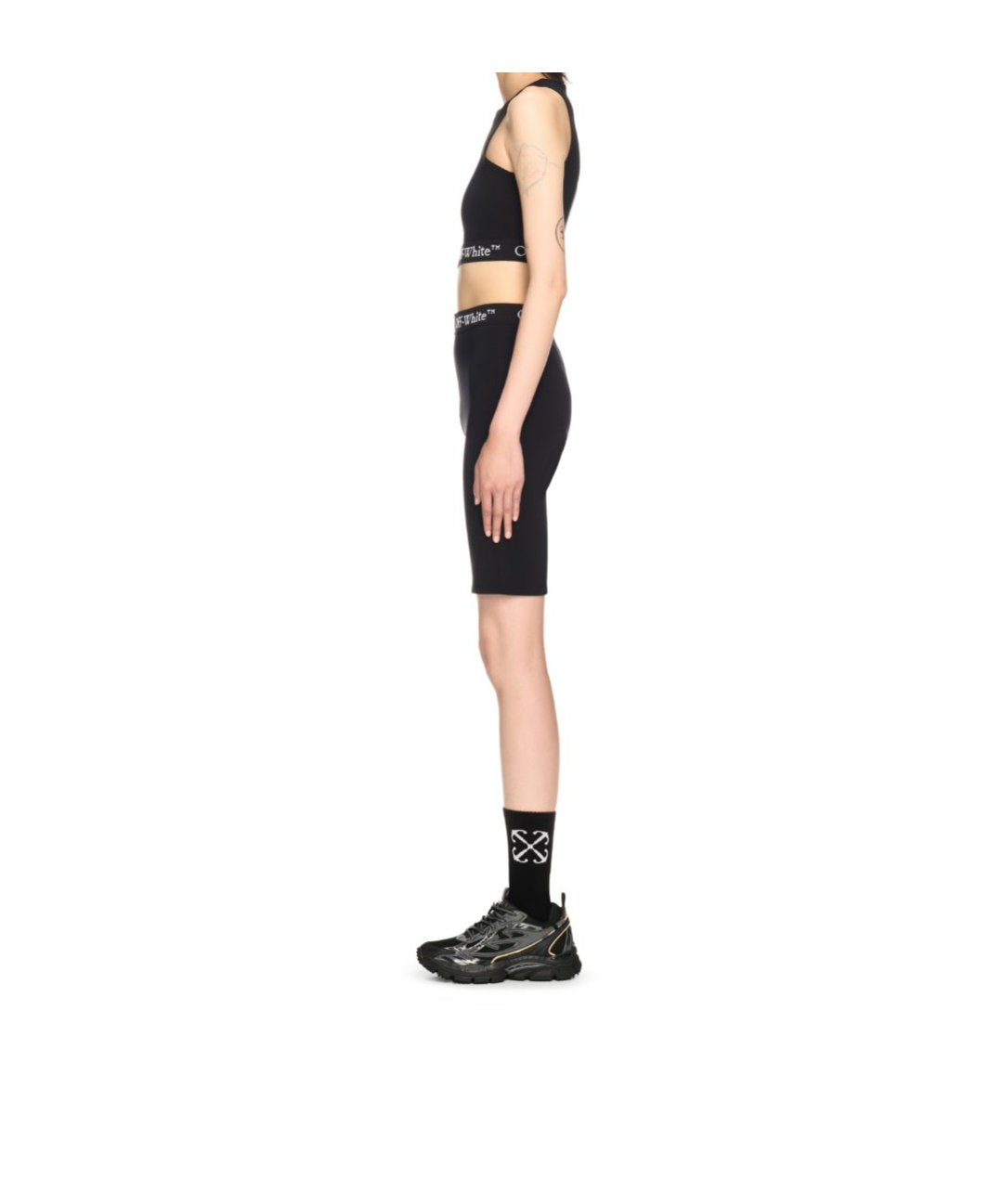 Off-white Fitted Black Top With Front Zip And Logo Underband In Black