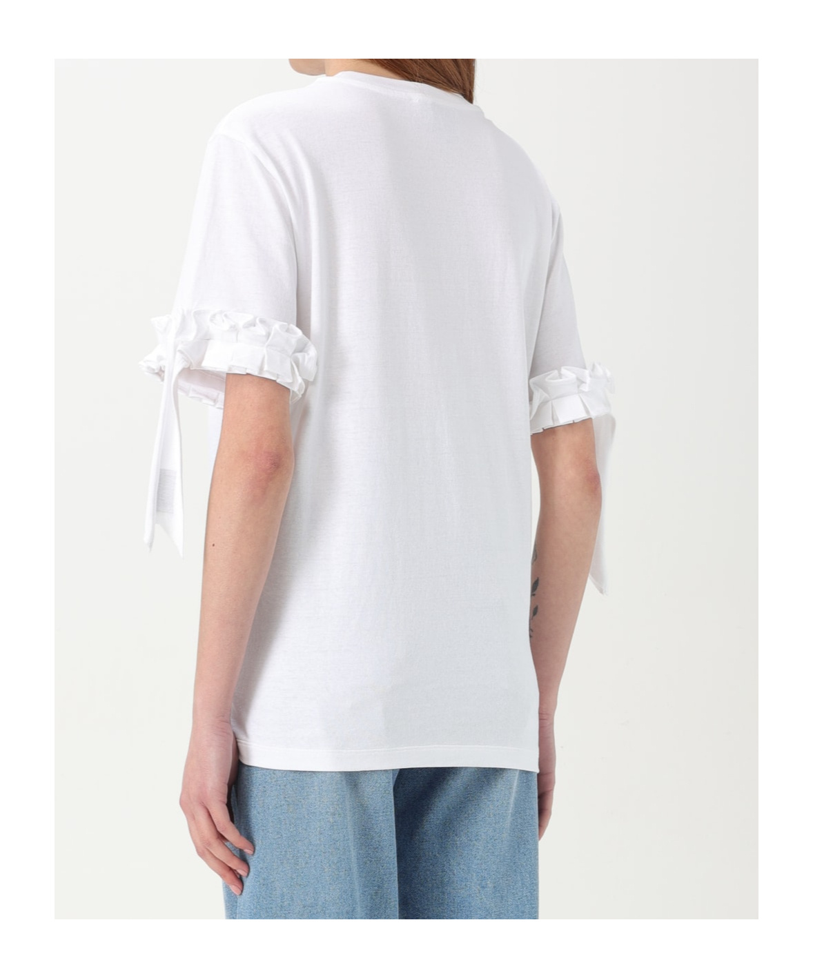 Coperni Logo-print Ruffle-trim T-shirt In White
