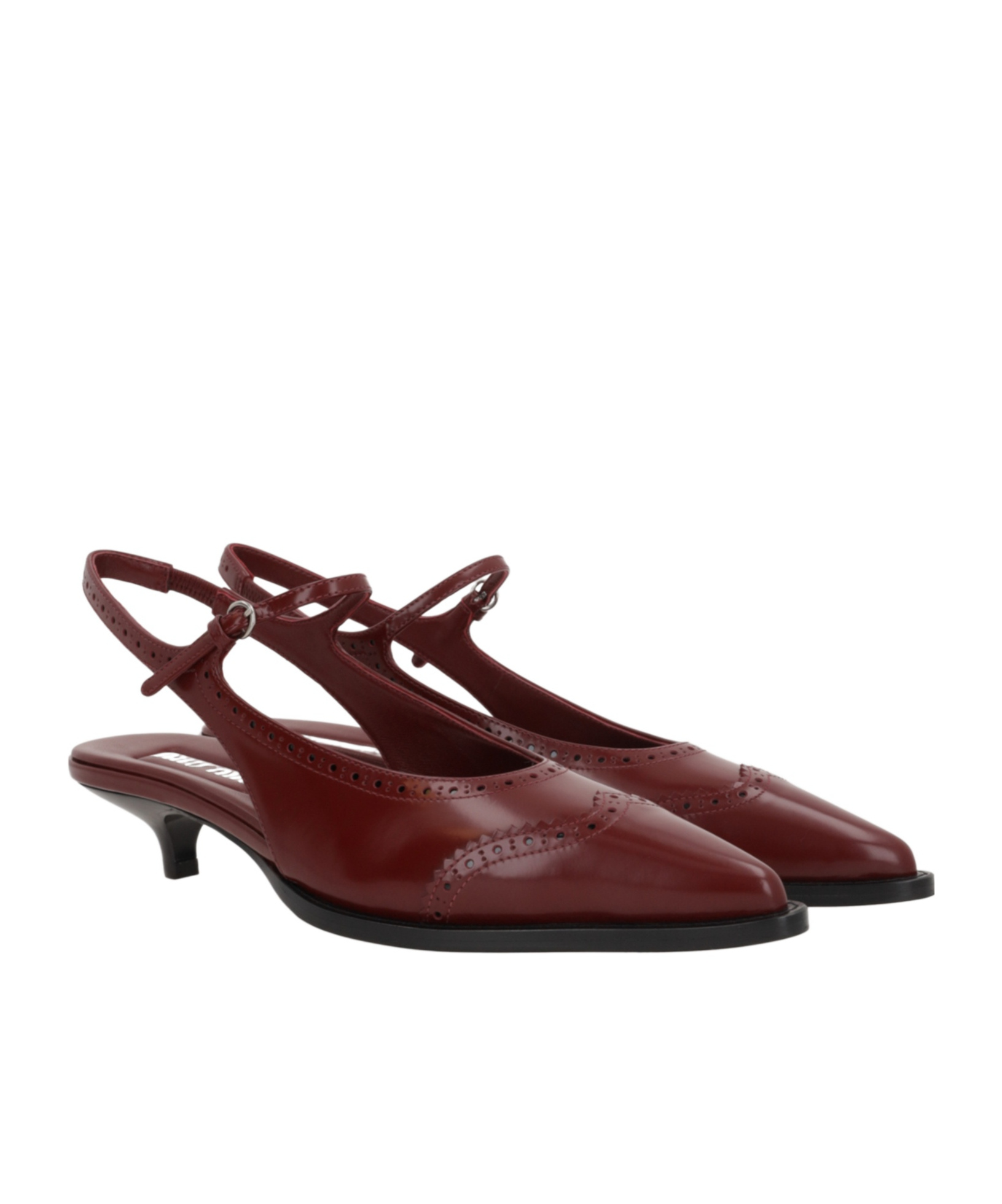 Miu Miu 35 Brogue Slingback Pumps In Brushed Leather In Red