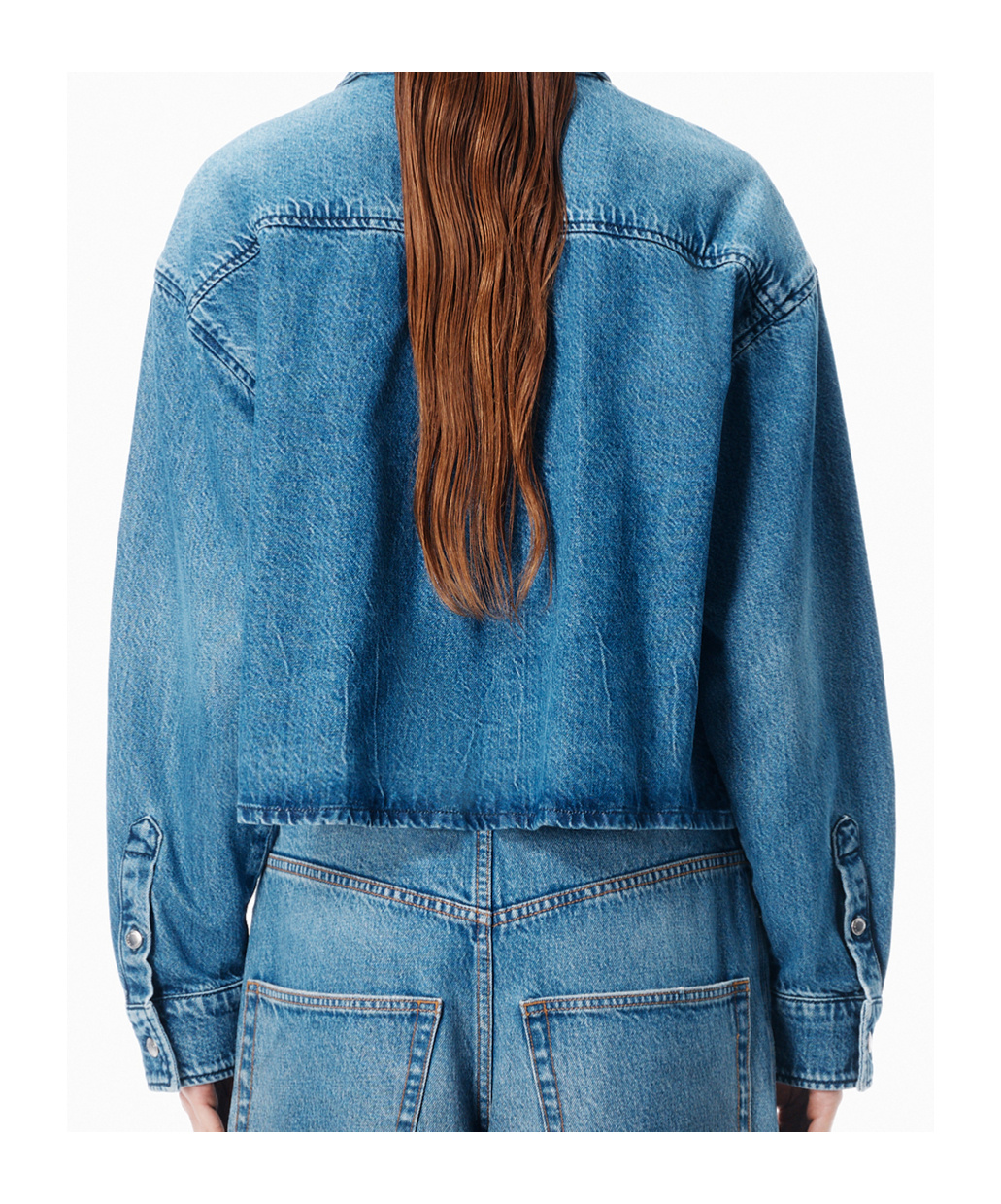 Alexander Wang Cropped Long Sleeve Shirt In Blue