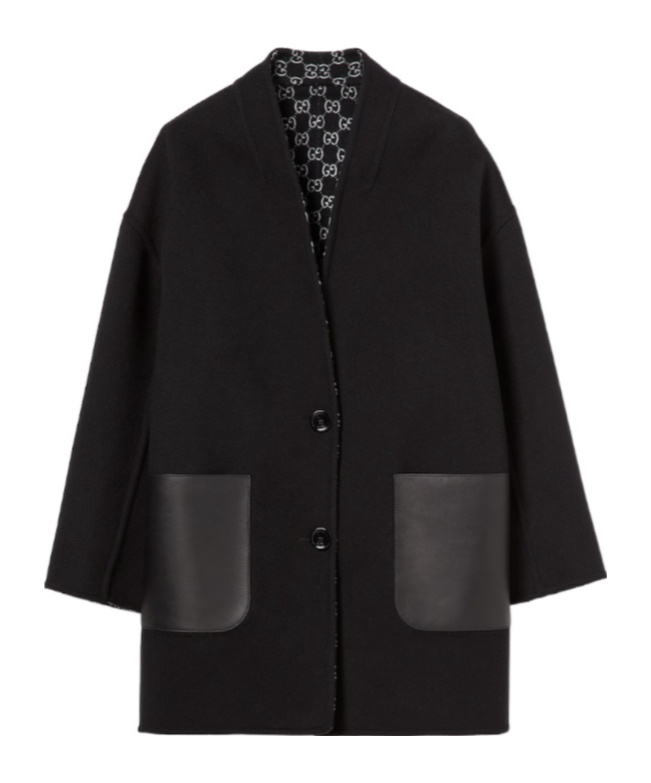 Gucci Reversible Silk Wool Coat In Black